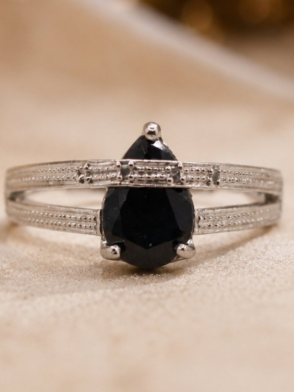 Midnight Teardrop Sapphire Ring